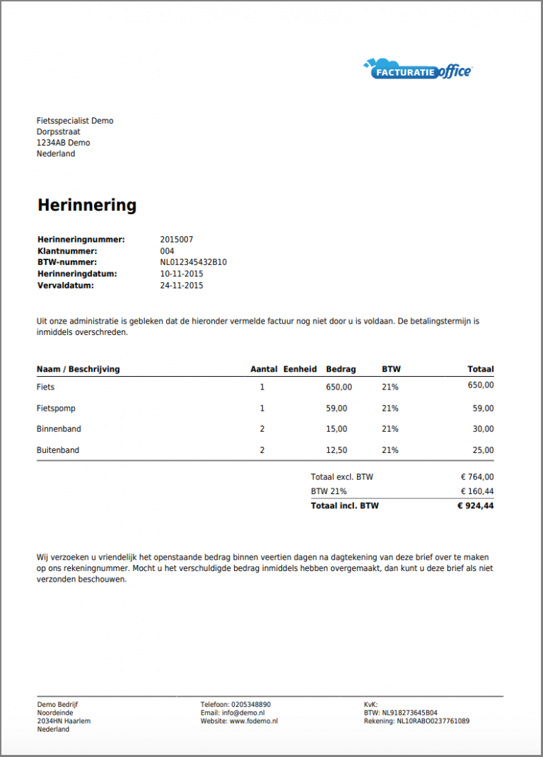 Betalingsherinnering-voorbeeld-software - Facturatie Office