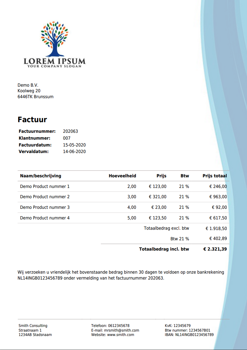 Voorbeeld Factuur Voor Zzp En Mkb Facturatie Office