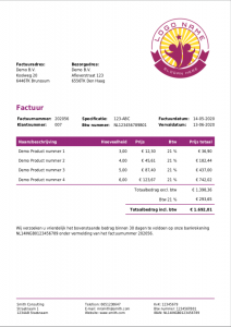 factuur voorbeeld met bezorgadres
