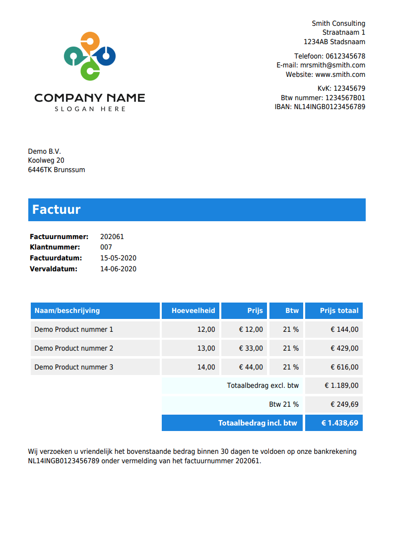 Voorbeeld Factuur Voor Zzp En Mkb Facturatie Office