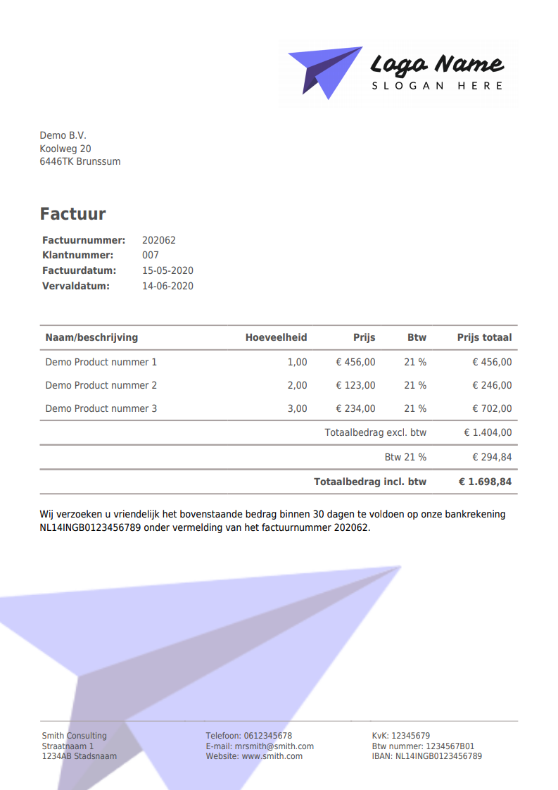 Voorbeeld Factuur Voor Zzp En Mkb Facturatie Office